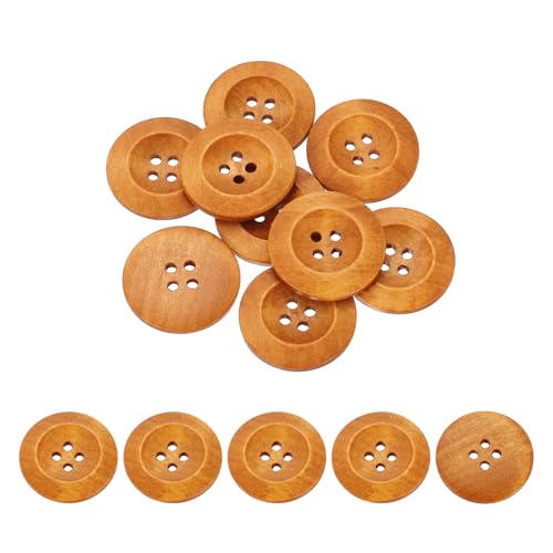 QUARKZMAN 100 Stück Holzknöpfe, 30mm (1 3/16") 4 Loch Runde Holz Nähen Knopf Handwerk für Nähen DIY Handwerk Kleidung, Hellbraun von QUARKZMAN