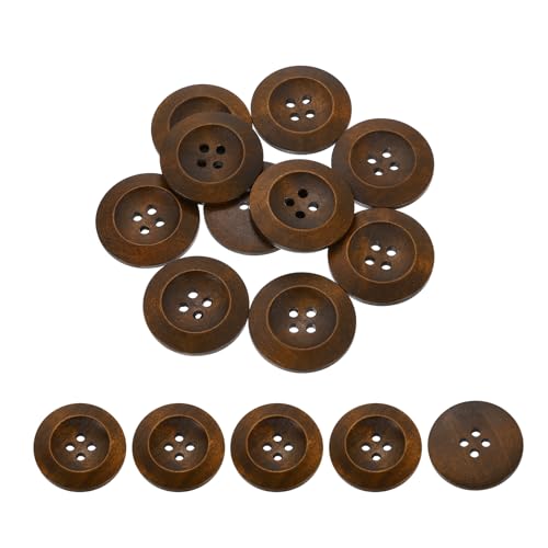 QUARKZMAN 100 Stück Holzknöpfe, 30mm (1 3/16 Zoll) 4 Loch Hölzerne runde Knöpfe Nähen Knopf Handwerk für Nähen DIY Handwerk Kleidung, Kaffee von QUARKZMAN