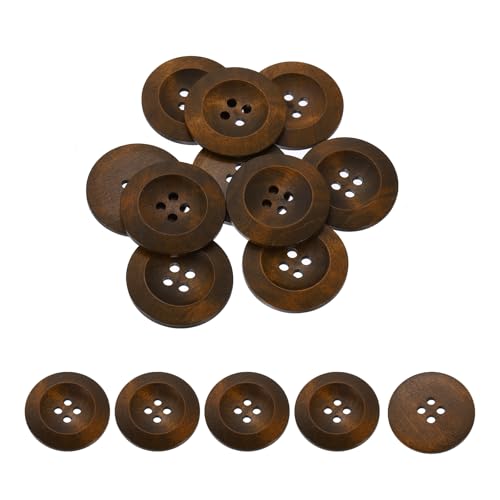 QUARKZMAN 100 Stück Holzknöpfe, 35mm (1 3/8") 4 Loch Hölzerne runde Knöpfe Nähen Knopf Handwerk für Nähen DIY Handwerk Kleidung, Kaffee von QUARKZMAN