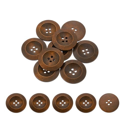 QUARKZMAN 100 Stück Holzknöpfe, 38mm (1 1/2") 4 Loch Runde Holz Nähen Knopf Handwerk für Nähen DIY Handwerk Kleidung, Kaffee von QUARKZMAN