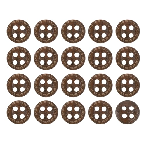 QUARKZMAN 100 Stück Holzknöpfe, 9mm 4-Loch Runde Holzknöpfe Nähen Knöpfe Gepunktetes Linienmuster für Nähen DIY Handwerk Kleidung, Dunkelbraun von QUARKZMAN