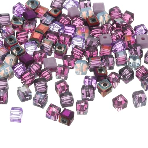 QUARKZMAN 100 Stück Kristallperlen zum Auffädeln, 3mm Quadratische Glasperlen Facettiert Lose Klein Perlen für Armbänder Selber Machen Halskette Ohrring DIY Schmuckherstellung(Lila Serie) von QUARKZMAN