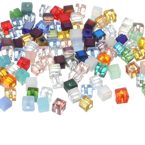 QUARKZMAN 100 Stück Kristallperlen zum Auffädeln, 3mm Quadratische Glasperlen Lose Klein Perlen für Armbänder Selber Machen Halskette Ohrring DIY Schmuckherstellung(Gemischte Farbe) von QUARKZMAN