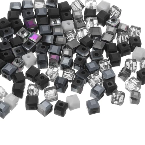 QUARKZMAN 100 Stück Kristallperlen zum Auffädeln, 4mm Quadratische Glasperlen Lose Klein Perlen für Armbänder Selber Machen Halskette Ohrring DIY Schmuckherstellung(Schwarze Serie) von QUARKZMAN