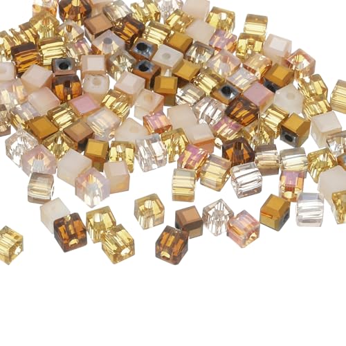 QUARKZMAN 100 Stück Kristallperlen zum Auffädeln, 3mm Quadratische Glasperlen Facettiert Lose Klein Perlen für Armbänder Selber Machen Halskette Ohrring DIY Schmuckherstellung(Kaffee Serie) von QUARKZMAN