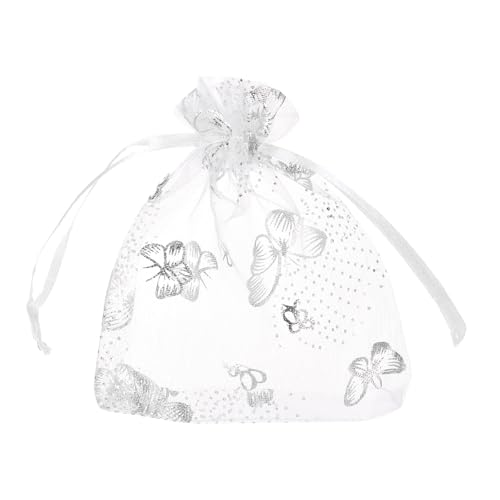 QUARKZMAN 100 Stück Organzasäckchen, 10x12cm Geschenksäckchen Schmuckbeutel Schmetterling-Muster Mesh Säckchen mit Zugband, Organzabeutel für Hochzeit Party Süßigkeiten, Weiß-Silber QUARKZMAN 100 Stück Organzasäckchen, 10x12cm Geschenksäckchen Schmuckbeutel Schmetterling-Muster Mesh Säckchen mit Zugband, Organzabeutel für Hochzeit Party Süßigkeiten, Weiß-Silber von QUARKZMAN