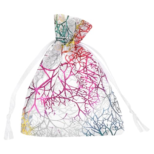 QUARKZMAN 100 Stück Organzasäckchen, 7x9cm Geschenksäckchen Schmuckbeutel Bunte Korallen-Muster Mesh Säckchen mit Zugband, Organzabeutel für Hochzeit Party Süßigkeiten, Weißgold QUARKZMAN 100 Stück Organzasäckchen, 7x9cm Geschenksäckchen Schmuckbeutel Bunte Korallen-Muster Mesh Säckchen mit Zugband, Organzabeutel für Hochzeit Party Süßigkeiten, Weißgold von QUARKZMAN