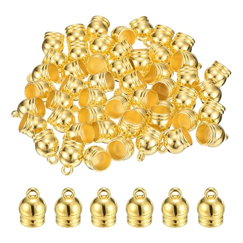 QUARKZMAN 100 Stück Quasten-Kordel-Endkappen, 7,8 mm Kleber in Lederfass-Verbinder für DIY-Armbänder Anhänger, Goldton von QUARKZMAN