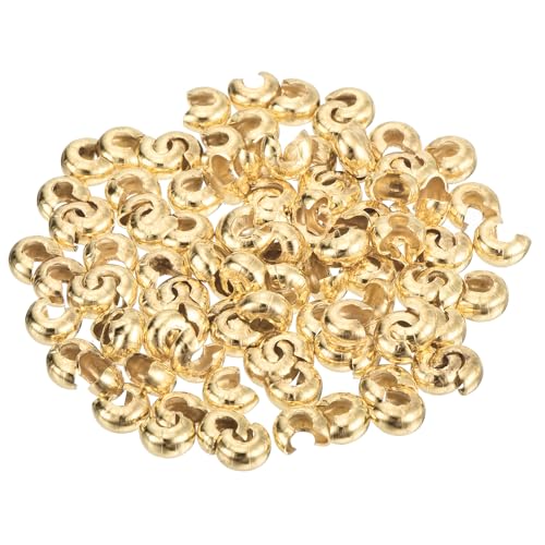 QUARKZMAN 100 Stück Quetschperlen Abstandsperlen 3mm Halbrunde Offene Quetschperlen Verschluss Messing Kleine Lose Perlen Endstück für Armband Schmuckherstellung Handwerk DIY, Hellgold von QUARKZMAN