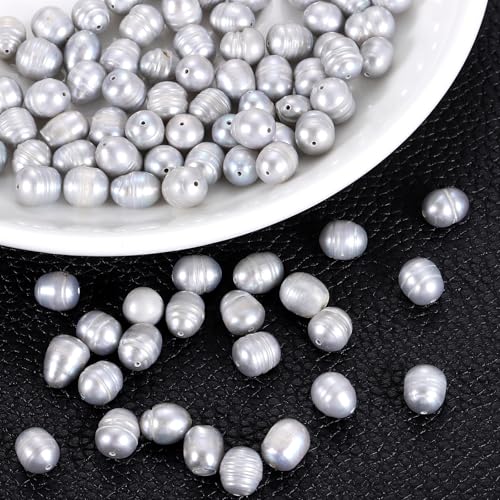 QUARKZMAN 100 Stück Süßwasserperlen, 7-8mm ovale Reisform lose Edelsteinperlen 0,8mm Loch für Lederband Schmuckherstellung DIY Handwerk, Grau QUARKZMAN 100 Stück Süßwasserperlen, 7-8mm ovale Reisform lose Edelsteinperlen 0,8mm Loch für Lederband Schmuckherstellung DIY Handwerk, Grau von QUARKZMAN
