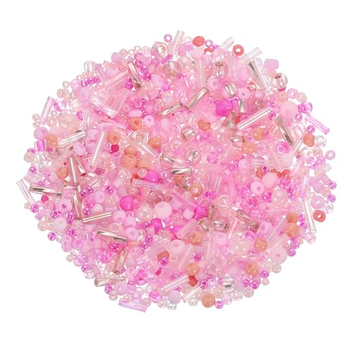 QUARKZMAN 1000 Stück Glasperlen zum Auffädeln, 1-4mm Armband Perlen Gemischte Perlenset, Mini Glasperlen Zwischenperlen für Armbänder Selber Machen DIY Ohrringe Halsketten, Pink von QUARKZMAN