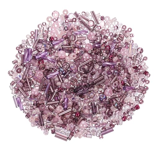 QUARKZMAN 1000 Stück Glasperlen zum Auffädeln, 1-4mm Armband Perlen Gemischte Perlenset, Mini Glasperlen Zwischenperlen für Armbänder Selber Machen DIY Ohrringe Halsketten, Dunkellila von QUARKZMAN
