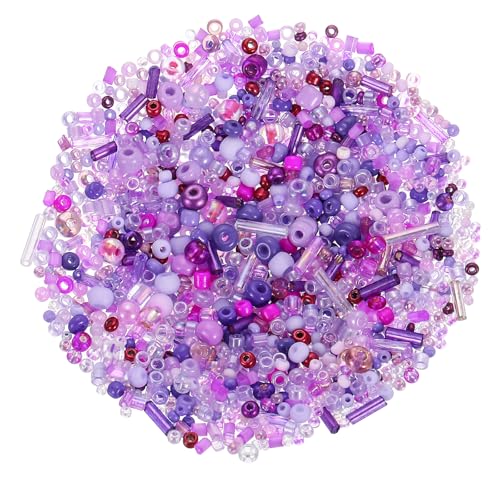 QUARKZMAN 1000 Stück Glasperlen zum Auffädeln, 1-4mm Armband Perlen Gemischte Perlenset, Mini Glasperlen Zwischenperlen für Armbänder Selber Machen DIY Ohrringe Halsketten, Lila von QUARKZMAN