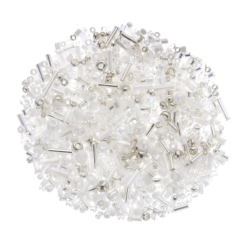 QUARKZMAN 1000 Stück Glasperlen zum Auffädeln, 1-4mm Armband Perlen Gemischte Perlenset, Mini Glasperlen Zwischenperlen für Armbänder Selber Machen DIY Ohrringe Halsketten, Silber Weiß von QUARKZMAN