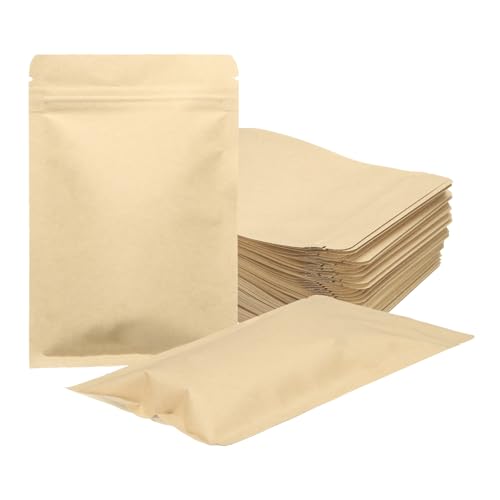 QUARKZMAN 100Stk Kraft Papier Verschließbare Beutel Folie Wiederverschließbare Siegel Beutel Verpackung Reißverschluss Beutel für Lebensmittel Aufbewahrung Muster Verpackung Gelb 3.9x6" von QUARKZMAN