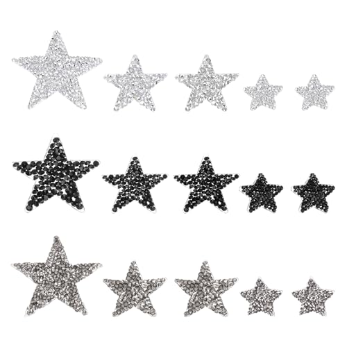QUARKZMAN 105 Stück Sterne Patches zum Aufbügeln, 2/4/6/8cm Flicken zum Aufbügeln,Bestickte Aufnäher Bügelflicken für Hut Jacke Jeans Rucksäcke DIY Dekoration(Schwarz, Silber, Grau) von QUARKZMAN