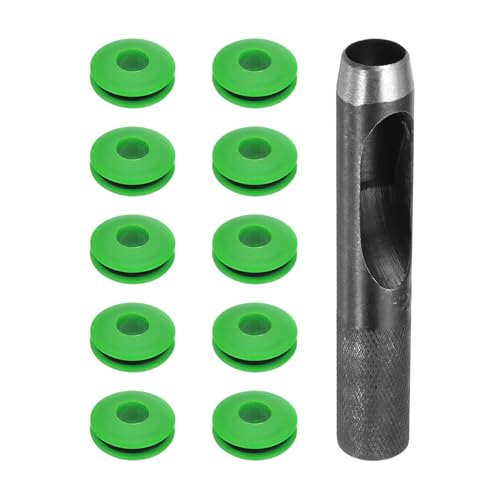 QUARKZMAN 11 Stück Ösen Werkzeug Kit, Ösen Set 12mm Rundlocheisen Ösenzange Kunststoffösen Kunststoff Ösen Scheiben Rostfrei für LKW Abdeckplane Textil Poolplane Zelte Sonnensegel, Grün von QUARKZMAN
