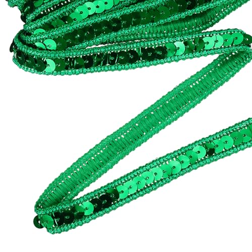 QUARKZMAN 11 Yard Paillettenbesatzband 0,5 Zoll Pailletten-Gimp-Borte Flache Pailletten Paillettenstoff Flache Bortenstreifen für Basteln Nähen Kleidung Zuhause Partydekoration, Grün von QUARKZMAN