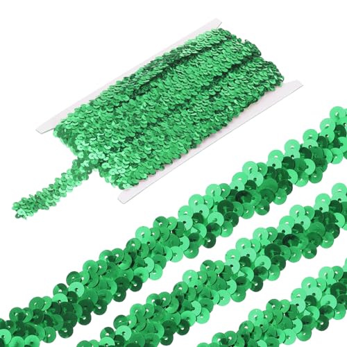 QUARKZMAN 11 Yards 0.8" Elastische Pailletten Beschnitt 2 Reihe Flache Pailletten Streifen Pailletten Stoff Farbband für Basteln Pailletten Fransen Nähen Grün von QUARKZMAN