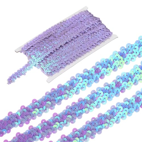 QUARKZMAN 11 Yards 0.8" Elastische Pailletten Beschnitt 2 Reihe Flache Pailletten Streifen Pailletten Stoff Farbband für Basteln Pailletten Fransen Nähen Hell Lila von QUARKZMAN