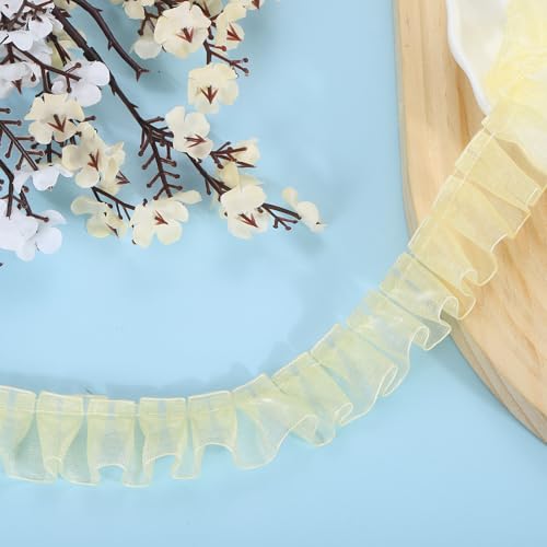 QUARKZMAN 11 Yards Rüschen Spitzenband 2,5 cm/1" Gefalteter Organza Spitzenkante Band Nähen Spitzenstoff für DIY Handwerk Kleidung Hochzeit Geschenk Heimdekoration, Hellgelb von QUARKZMAN