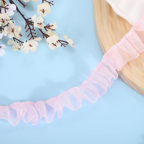 QUARKZMAN 11 Yards Rüschen Spitzenband 2,5 cm/1" Plissierte Organza Spitzenkante Band Nähen Spitzenstoff Band für DIY Handwerk Kleidung Hochzeit Geschenk Heimdekoration, Rosa von QUARKZMAN