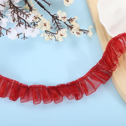 QUARKZMAN 11 Yards Rüschen Spitzenband 2,5 cm/1" Plissierte Organza Spitzenkante Band Nähen Spitzenstoff für DIY Handwerk Kleidung Hochzeit Geschenk Heimdekoration, Burgunder von QUARKZMAN