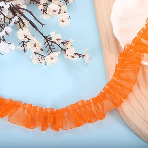 QUARKZMAN 11 Yards Rüschen Spitzenband 2,5 cm/1" Plissierte Organza Spitzenkante Band Nähen Spitzenstoff für DIY Handwerk Kleidung Hochzeit Geschenk Heimdekoration, Orange von QUARKZMAN
