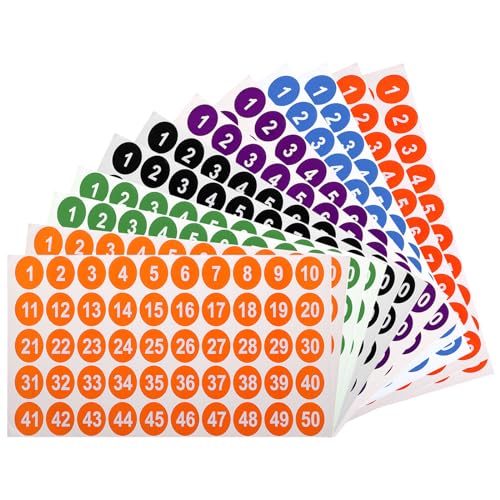 QUARKZMAN 12 Blätter Runde Zahlen Aufkleber Set 1-50 Vinyl Fortlaufende Zahlen Etiketten Selbstklebend Nummer Aufkleber für Büro Klassenzimmer Box Aufbewahrung(1" jeweils) von QUARKZMAN