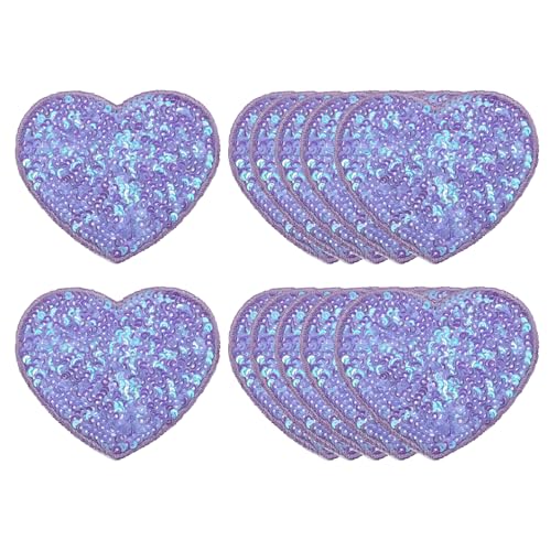 QUARKZMAN 12 Stk. Pailletten-Herz-Aufbügelpatches, 2,7 x 2,4 Zoll Stickerei Pailletten-Patches zur Kleidungsreparatur Rucksack Schuhdekoration, Lila von QUARKZMAN