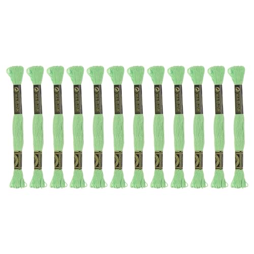 QUARKZMAN 12 Stränge Stickgarn 8,75 Yards (8 m) ägyptische Langstapel-Baumwolle Kreuzstichgarn für Nähen DIY Armbandgarn und Handwerk, Pastellgrün (6013) von QUARKZMAN