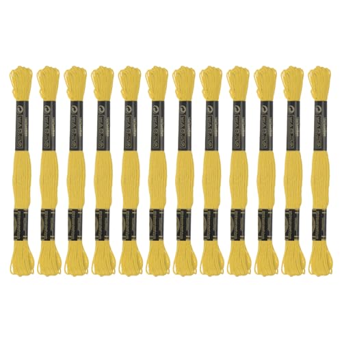 QUARKZMAN 12 Stränge Stickgarn 8,75 Yards (8 m) ägyptische Langstapel-Baumwolle Kreuzstichgarn für Nähen DIY Armbandgarn und Handwerk, leuchtendes Gelb (6018) von QUARKZMAN