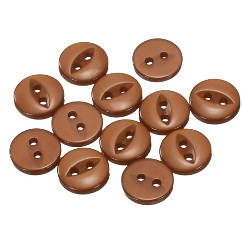 QUARKZMAN 12 Stück Knöpfe 10mm Harz Buttons zum Annähen 2 Löcher Runde Bastelknöpfe für Bekleidung Bettwäsche Hosen Hemd Blusen Kleider Rock Handwerk Selber Machen, Braun von QUARKZMAN