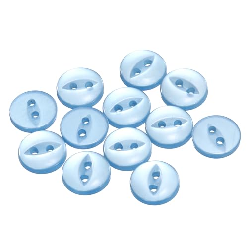 QUARKZMAN 12 Stück Knöpfe 10mm Harz Buttons zum Annähen 2 Löcher Runde Bastelknöpfe für Bekleidung Bettwäsche Hosen Hemd Blusen Kleider Rock Handwerk Selber Machen, Himmelblau von QUARKZMAN