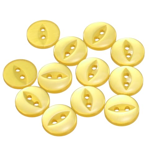 QUARKZMAN 12 Stück Bunte Knöpfe Set, 12.5mm 2 Loch Fischaugen Handwerk Buttons, Bastelknöpfe Harz Runde Nähknöpfe Ersatzknöpfe Buttons für DIY Hosen Kleid Rock Kleidung Handarbeit, Gelb von QUARKZMAN