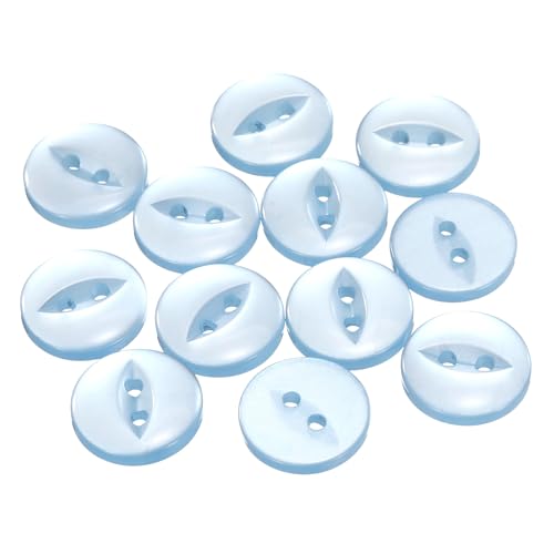 QUARKZMAN 12 Stück Knöpfe 15mm Harz Buttons zum Annähen 2 Löcher Runde Bastelknöpfe für Bekleidung Bettwäsche Hosen Hemd Blusen Kleider Rock Handwerk Selber Machen, Hellblau von QUARKZMAN