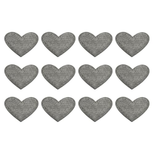 QUARKZMAN 12 Stück Patches zum Aufbügeln, 25mm Herz Flicken zum Aufbügeln, DIY Aufnäher zum Aufbügeln Zufällig Bügelbilder für Rucksäcke Hosen Kleidung Jacken Hüte, Dunkelgrau von QUARKZMAN