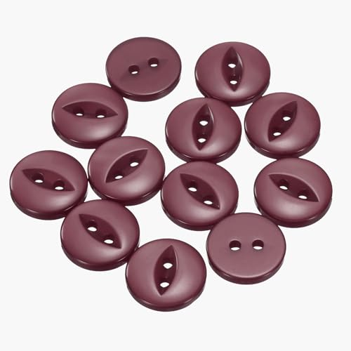 QUARKZMAN 12 Stück Knöpfe 15mm Harz Buttons zum Annähen 2 Löcher Runde Bastelknöpfe für Bekleidung Bettwäsche Hosen Hemd Blusen Kleider Rock Handwerk Selber Machen, Dunkelrot von QUARKZMAN
