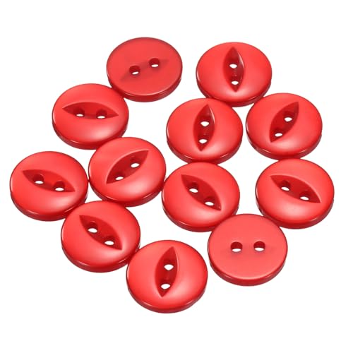 QUARKZMAN 12 Stück Knöpfe 15mm Harz Buttons zum Annähen 2 Löcher Runde Bastelknöpfe für Bekleidung Bettwäsche Hosen Hemd Blusen Kleider Rock Handwerk Selber Machen, Rot von QUARKZMAN