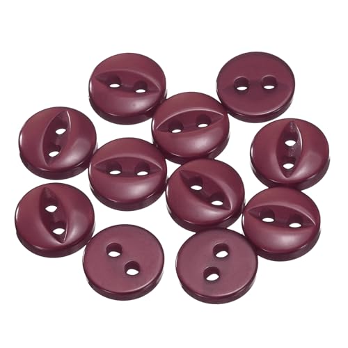QUARKZMAN 12 Stück Knöpfe 9mm Harz Buttons zum Annähen 2 Löcher Runde Bastelknöpfe für Bekleidung Bettwäsche Hosen Hemd Blusen Kleider Rock Handwerk Selber Machen, Dunkelrot von QUARKZMAN