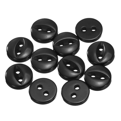 QUARKZMAN 12 Stück Knöpfe 9mm Harz Buttons zum Annähen 2 Löcher Runde Bastelknöpfe für Bekleidung Bettwäsche Hosen Hemd Blusen Kleider Rock Handwerk Selber Machen, Schwarz von QUARKZMAN