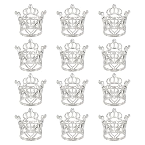 QUARKZMAN 12 Stück Mini Kronen Kuchenaufsätze, Legierung Königin Prinzessin Kleine Silberkrone Tiara Cupcake Herzförmig mit Perlen Strass für Geburtstagskuchen Dekor, Herzkrone von QUARKZMAN