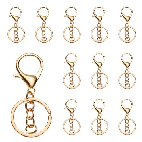 QUARKZMAN 12 Stück Schlüsselanhänger 12mm, Schlüsselring mit Flachem Karabiner und Kette für DIY Bastel, Glückswürmchen, Sorgenwürmchen, Makramee (Gold) von QUARKZMAN