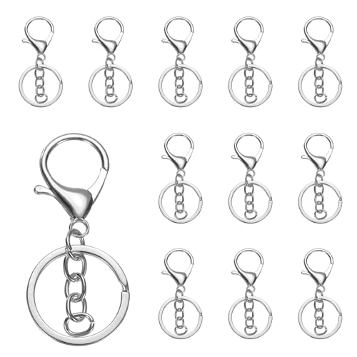 QUARKZMAN 12 Stück Schlüsselanhänger 12mm, Schlüsselring mit Flachem Karabiner und Kette für DIY Bastel, Glückswürmchen, Sorgenwürmchen, Makramee (Weiß K) von QUARKZMAN