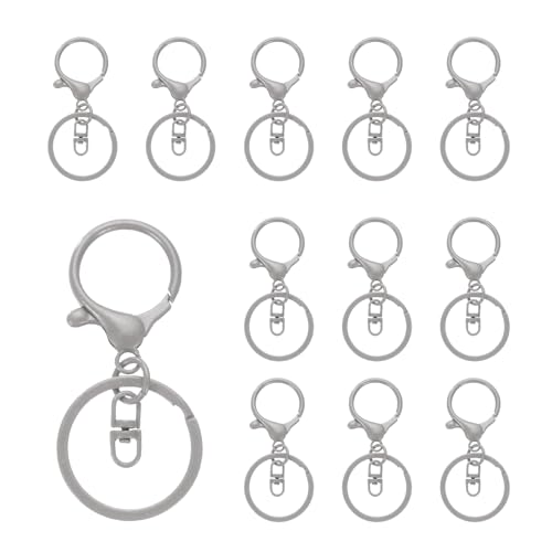 QUARKZMAN 12 Stück Schlüsselanhänger 30mm, Schlüsselring mit Flachem Karabiner und Kette für DIY Bastel, Glückswürmchen, Sorgenwürmchen, Makramee (Grau) von QUARKZMAN