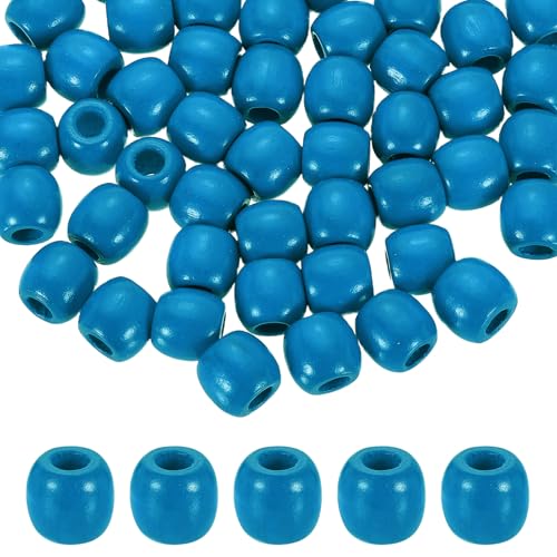 QUARKZMAN 120 Stück Holzperlen Lose Perlen Farbige Runde Dekorative Pony Perlen Basteltonnen Holzornamente Für Makramee Schmuckherstellung Haarflechten Armbänder Blau von QUARKZMAN