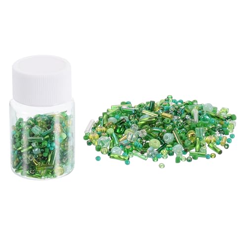 QUARKZMAN 1200 Stück Glasperlen zum Auffädeln, 1-4mm Armband Perlen Gemischte Perlenset, Mini Glasperlen Zwischenperlen für Armbänder Selber Machen DIY Ohrringe Halsketten, Grün von QUARKZMAN
