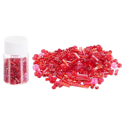 QUARKZMAN 1200 Stück Glasperlen zum Auffädeln, 1-4mm Armband Perlen Gemischte Perlenset, Mini Glasperlen Zwischenperlen für Armbänder Selber Machen DIY Ohrringe Halsketten, Rot von QUARKZMAN