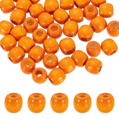 QUARKZMAN 120Stk Holzperlen, Bunte Runde Dekorative Pony Perlen, Basteltonnen Holzornamente Für Makramee, Schmuckherstellung, Haarflechten, Armbänder, Orange von QUARKZMAN