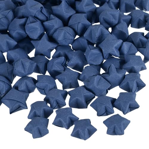 QUARKZMAN 136 Stück Origami Sterne Papierstreifen, Vorgefertigte Origami Papier Glückssterne Wunschstern 3D Bunte Stern für Weihnacht Hochzeit Valentinstag Geschenk Dekoration, Dunkelblau von QUARKZMAN
